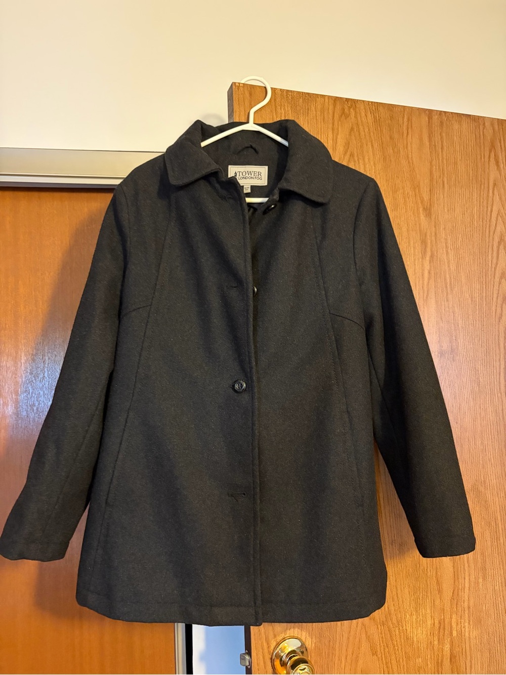 London Fog Black Wool-Blend Pea Coat - New